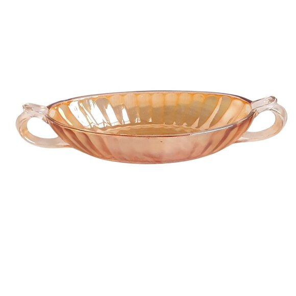 Vintage Iridescent Amber Carnival Glass Oval Ribbed Serving Dish with Handles - Picture 2 of 5